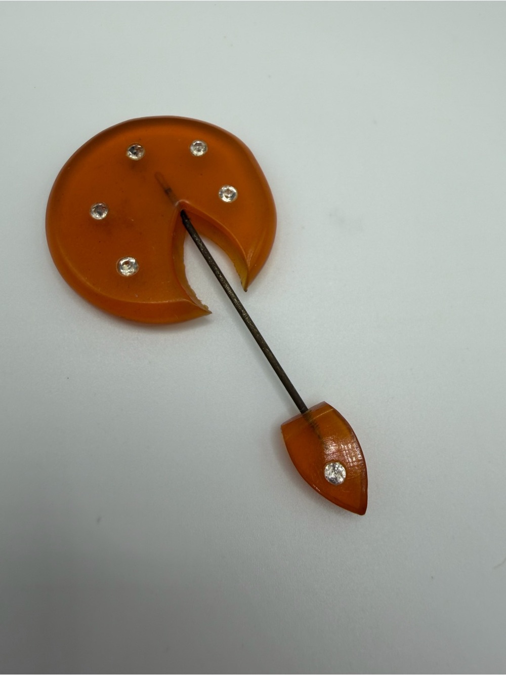 Jabot Vtg Celluloid Amber Orange Lily Pad Hat Pin Orange Art Deco Modernist